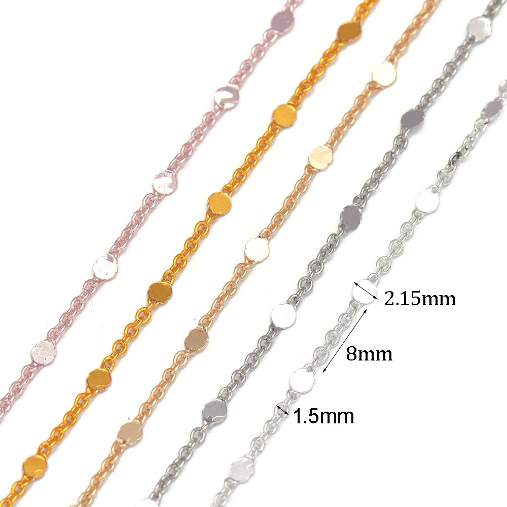 5 m/rouleau 1.5mm paillettes chaîne cuivre câble chaînes or argent collier Bracelet bricolage chaîne bijoux faisant des composants