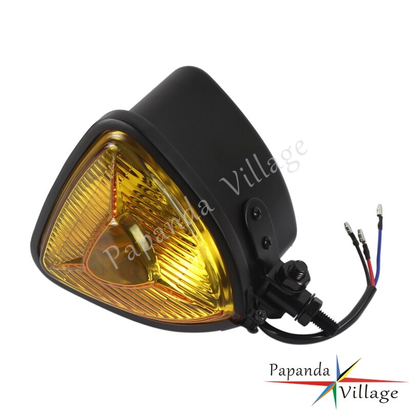 Phare triangulaire universel chromé pour motos Harley XL883 XL1200 Street Bob Fat Bob Low Rider Chopper, ambre H4 12V: Black