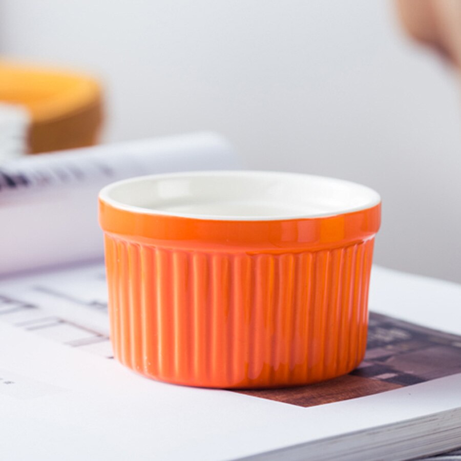 Muzity keramiske souffle skåle 3 stk / sæt porcelæn bageskåle kage kopper dessert skål: Orange  (3 stk)