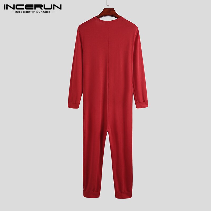 Mono de pijama para hombre, ropa de dormir de manga larga de Color sólido, cómoda, con botones, monos para dormir, S-5XL, INCERUN
