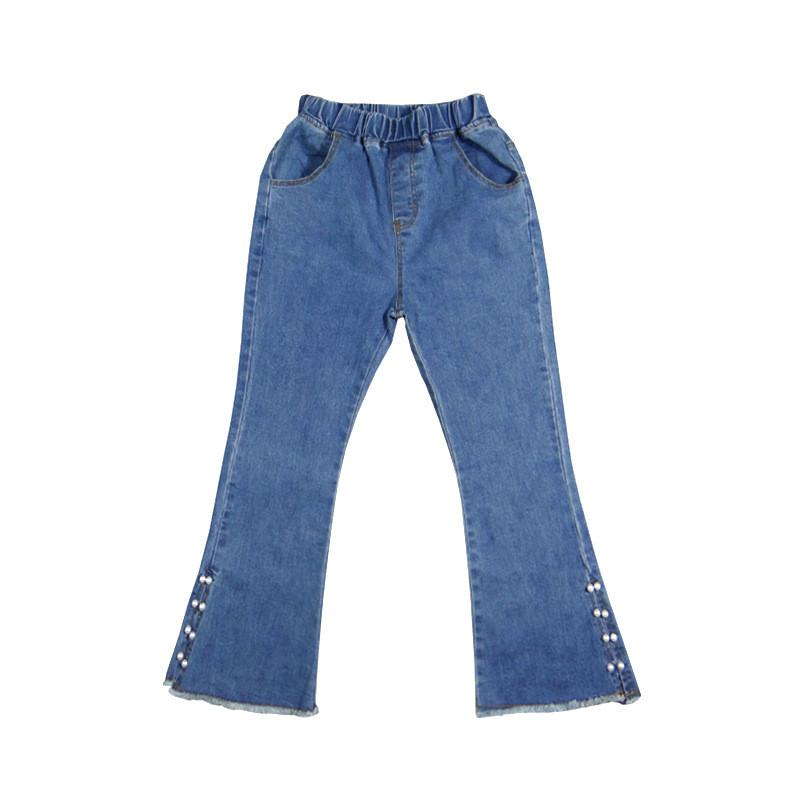 Barn jente pearls dongeribukse tenåring jente elastisk flared jeans bukse barneklær fritidsklær legging  q859