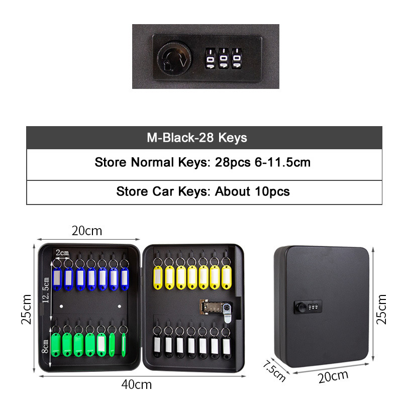 20/28/36 Keys Storage Box Combination Key Lock Multi Keys Classification Organizer Safe Box For Home Office Factory Store: M-Black-Code