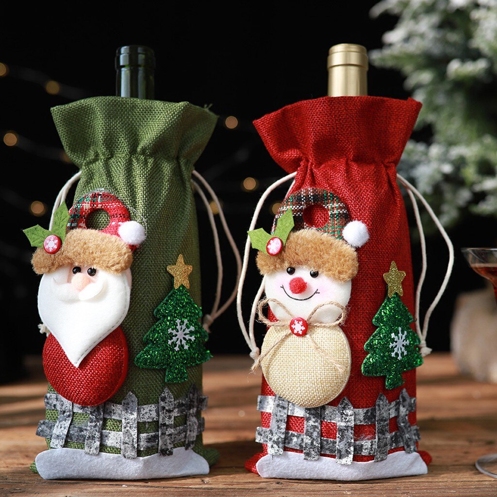 noël bouteille de vin rouge couvre joyeux noël Santa bouteille de vin sac couverture de noël Festival fête Table décor 19OCT11