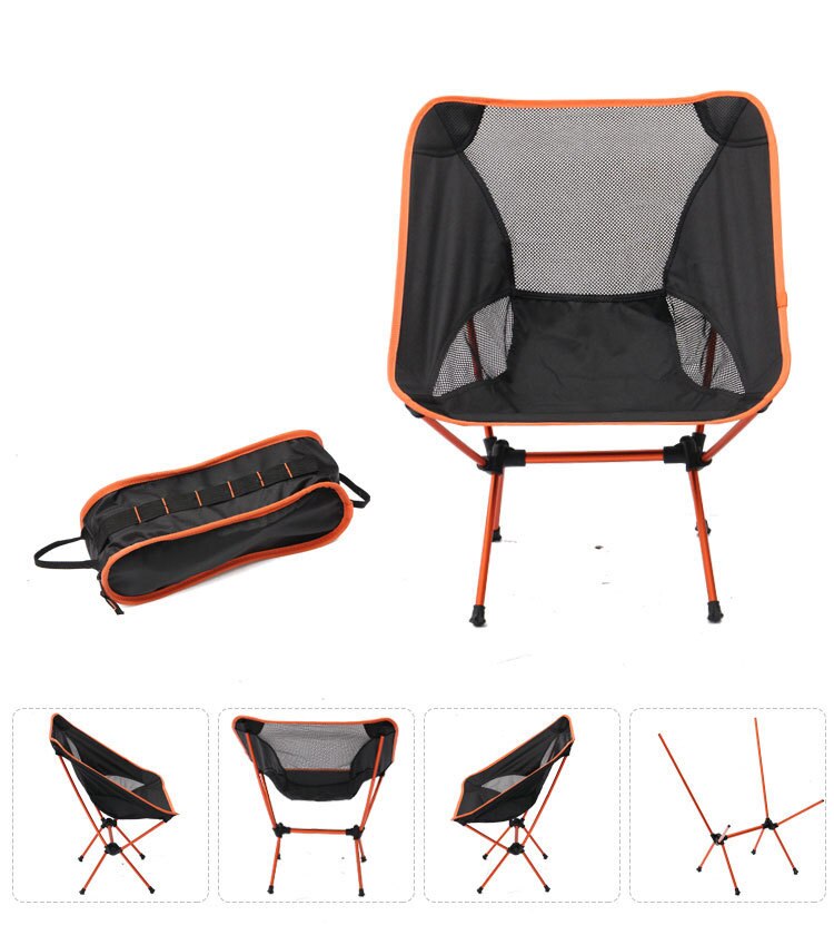 Camping udendørs foldestol bærbar ultralet månestol luftfart aluminiumslegering fiskestol camping strandstol: Orange