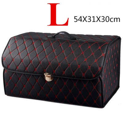 PU Leather Trunk Organizer Folding Storage Box Car SUV Trunk Organizer Stroage Bag Auto Interior Car Accessories: L back red