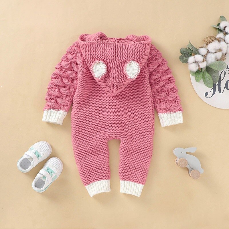 Winter Autumn Baby Sweater Romper Long Sleeve Hooded Newborn 0-24 Months Party Year Girl Boys Clothes Bebes Overalls