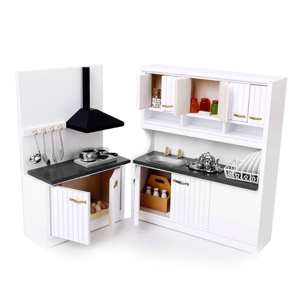Dollhouse Kitchen Dining Room Furniture Decor - 1/12 Scale Miniature Kitchen Cabinet Cupboard Model Set
