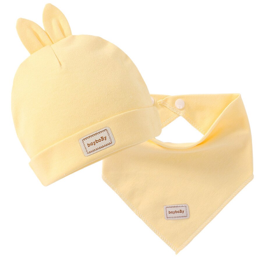 0-3Month Baby Hoed Slabbetjes Jongen Meisje Mutsen Leuke Pure Kleur Oren Motorkap Baby Hoeden Peuter Kids Katoen Kwijlen Handdoek Outdoor cap: Rabbit - Yellow