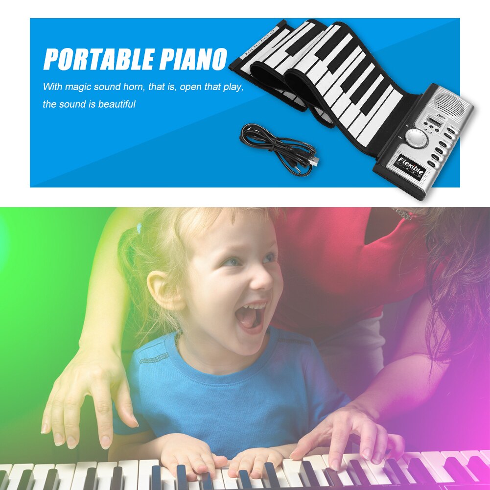 61 Key Hand Roll Up Piano Portable Folding Electronic Organ Instruments for Children Beginners Lightweight Piano