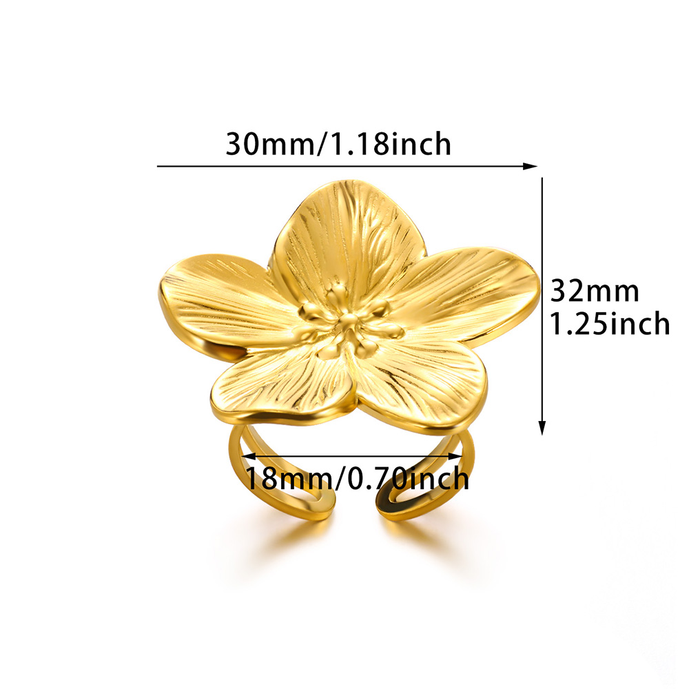 Bagues élégantes en acier inoxydable pour femmes, grande fleur, couleur or, soleil, étoile de mer, anneau ouvert, bijoux de doigt, de mariage, Punk