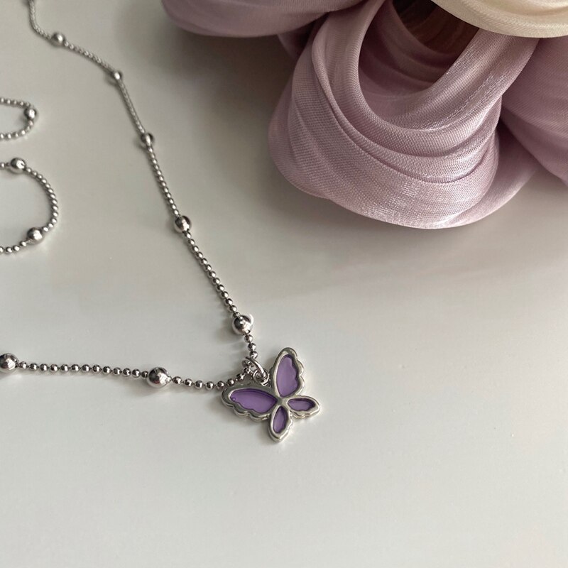 Mengjiqiao Mode Leuke Paarse Vlinder Metalen Ketting Choker Sieraden Voor Vrouwen Meisjes Party Ketting Bijoux Colares