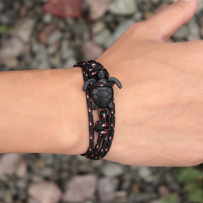 Boho Handgemachte Multilayer Seil Meer Schildkröte Armband Charme Paracord Hand Geflochten Braclet Für Männer Armband Viking Schmuck Homme