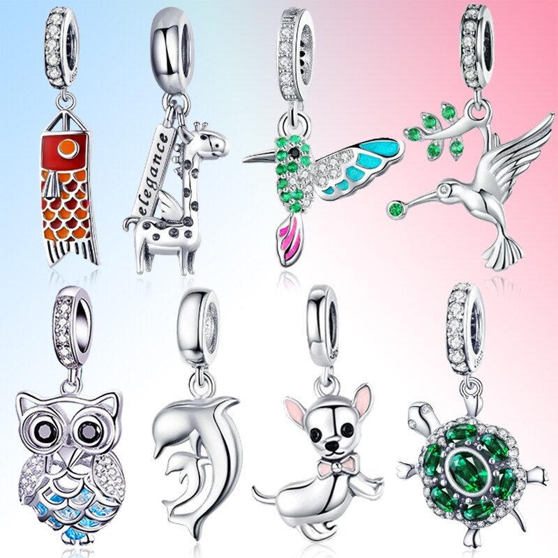 chihuahua placki delfin sowa karp żółw koliber żyrafa urok emaliowane koraliki 925 srebro oryginalny patelnia bransoletka panie DIY bijoux
