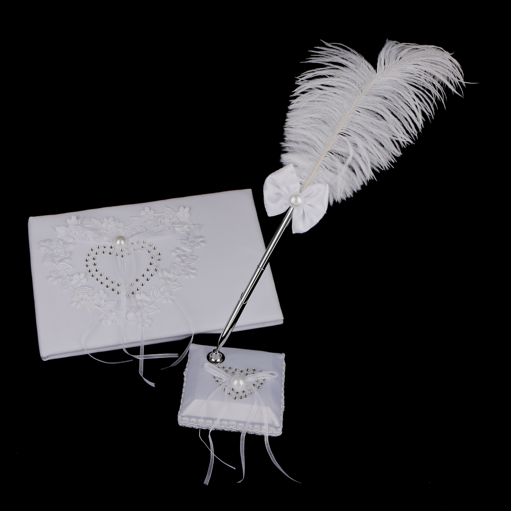 Gastenboek Pen Bruiloft Hart Wit Receptie Gastenboek Veer Strik Pen En Stand Set Feestartikelen