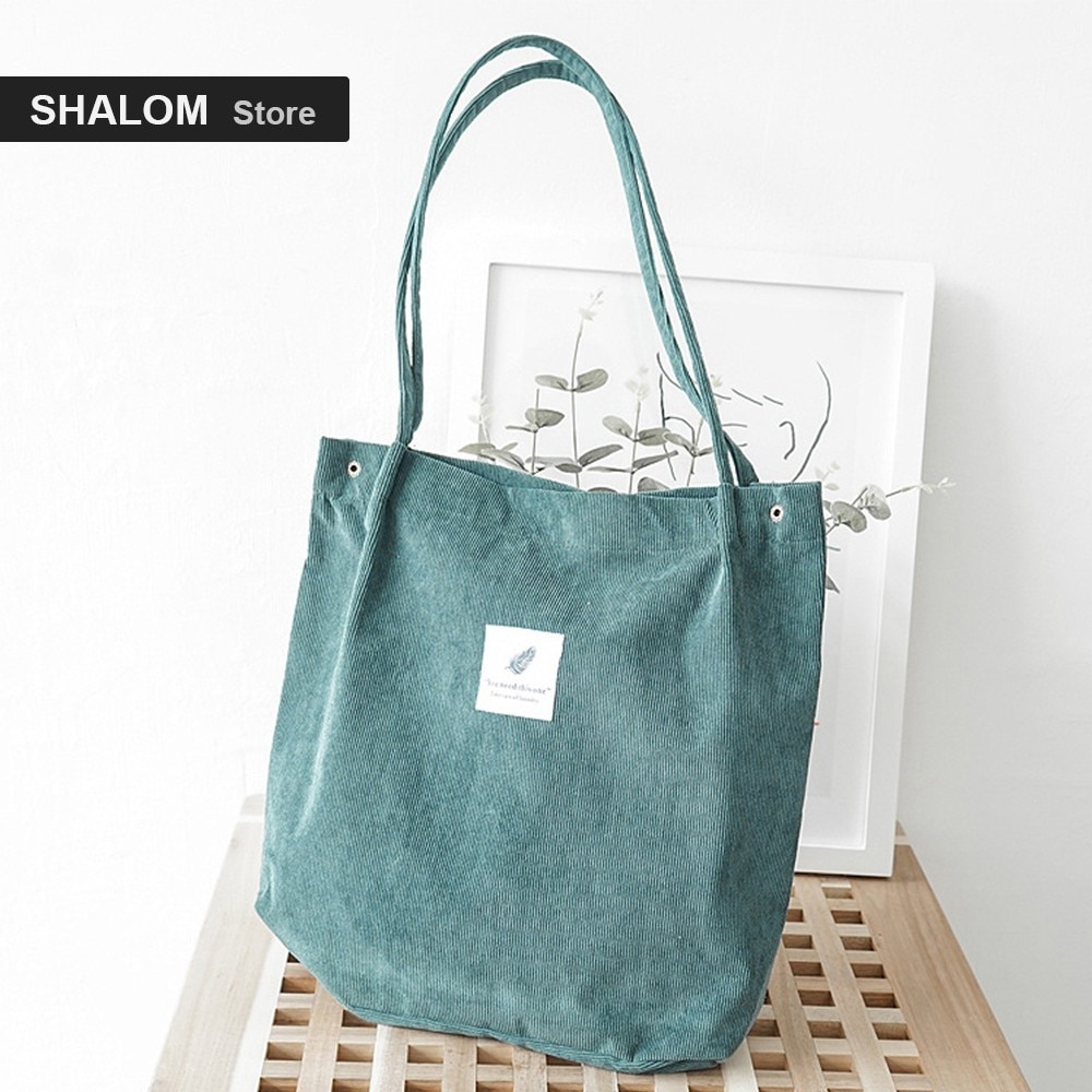 High Capacity Women Corduroy Tote Ladies handbags Casual Shoulder Bag Foldable Reusable Shopping Beach Bag