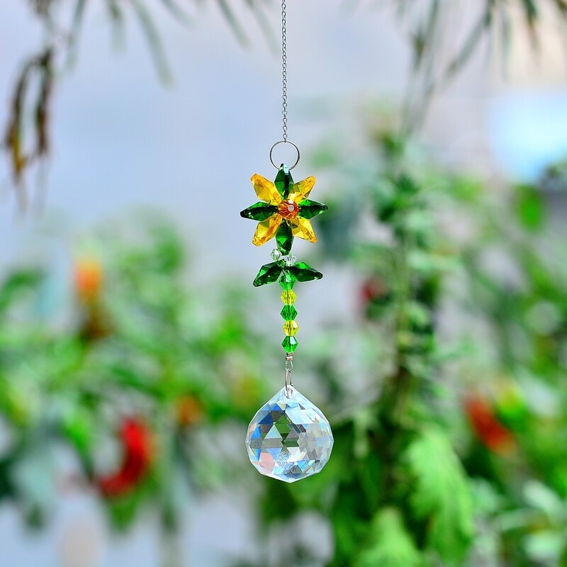 KaiNai Garden Suncatcher Flower Deco Rainbow Maker hanging crystal prisms window crystals home decoration original: deep green