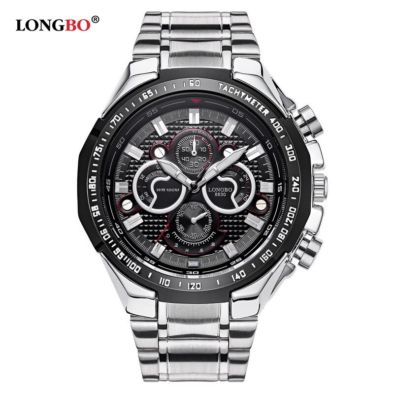 Longbo/8830 Drie-Eye Stalen Riem Heren Horloge Sport Leisure Grote Wijzerplaat Heren Horloge Water Quartz horloge