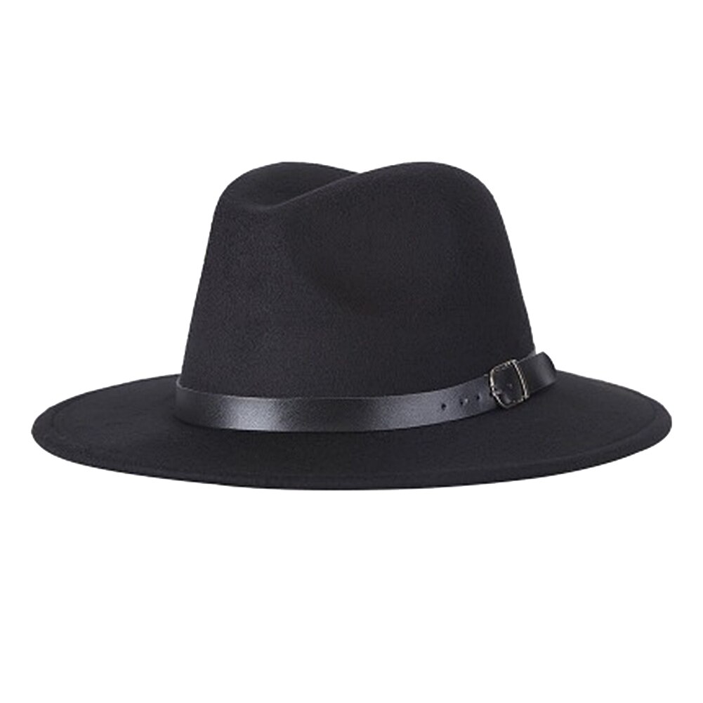 Filt fedora hat bred rand floppy sol hat panama cowboy hat til strand kirke unisex & t8: Sort