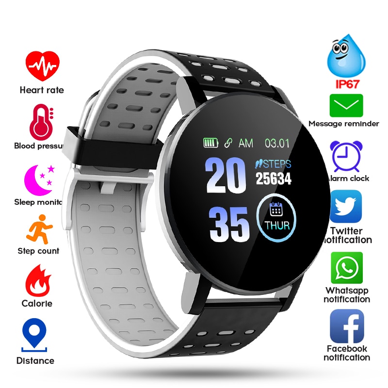 119 Plus Bluetooth montre intelligente hommes pression artérielle étanche Sport rond Smartwatch femmes montre Tracker pour Android IOS
