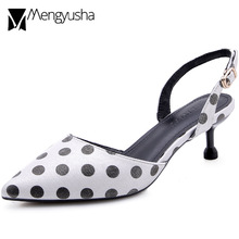 Sandały z jedwabiu w groszki damskie buty typu slingback damskie sandały na średnim obcasie z cienkimi palcami szpiczaste koturny plażbyć winnym japonki