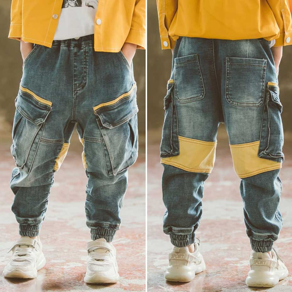 Jeans For Boys Patchwork Boy Jeans Kids Three-Dimensional Pocket Kids Jeans Autumn Jeans Pants For Boys 6 8 10 12 14 Year