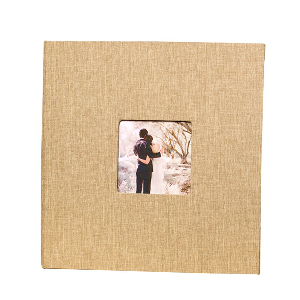 Cloth Cover Self-stick Photo Album Handmade DIY Scrapbook Home Anniversary Picture Album: Khaki