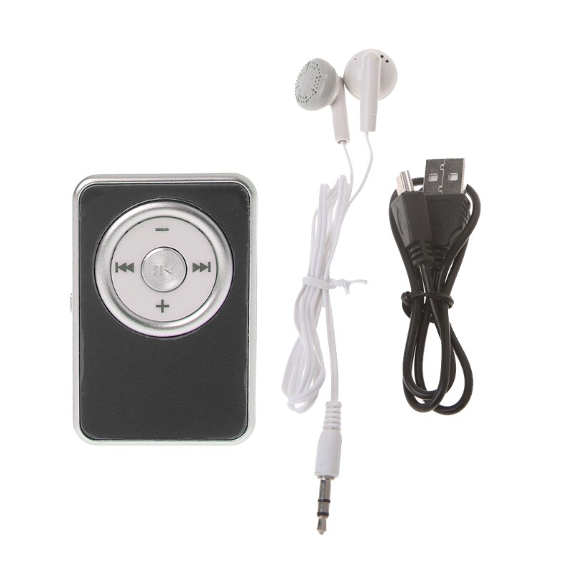 Mini klipp musik media  mp3 spelare stöd tf micro sd-kort med hörlurar usb-kabel: Svart