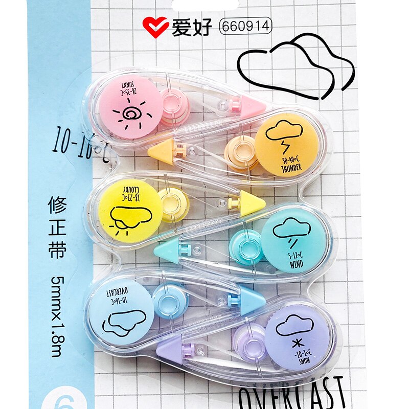 6pcs/Set Little Weather Correction Tape Pen Ink Erase Tape Student Stationery