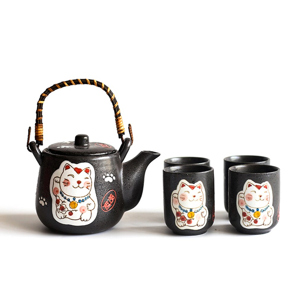 5 pçs design japonês gato sorte cerâmica pote de chá canecas kit com filtro decoração para casa para o aniversário de casamento presentes de natal