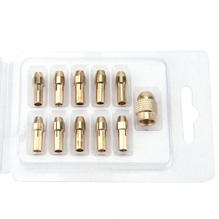 Mini taladro de latón de 11 piezas, Portabrocas para herramienta rotativa Dremel de 0,5-3,2mm, latón y tuerca para amoladora eléctrica, accesorios para herramientas giratorias