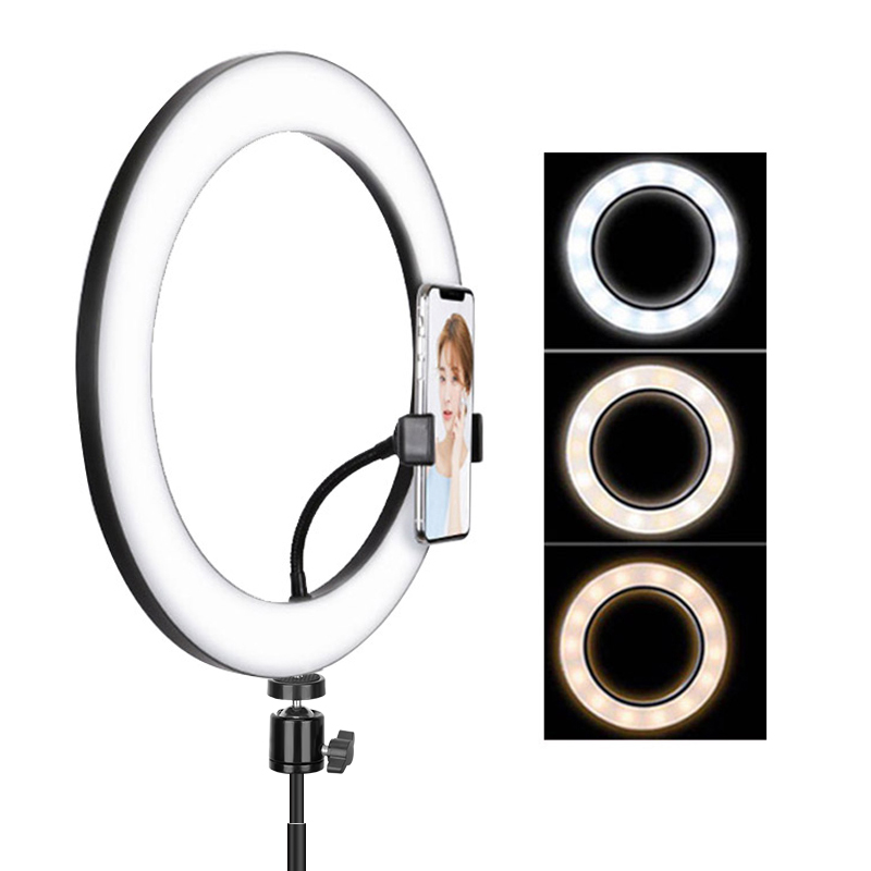Fotografie LED Selfie Ring Licht 3 Farbe Dimmbare Kamera Telefon Ring Lampe 10 zoll Mit Tisch Stative Für machen-hoch Video Live-Studio