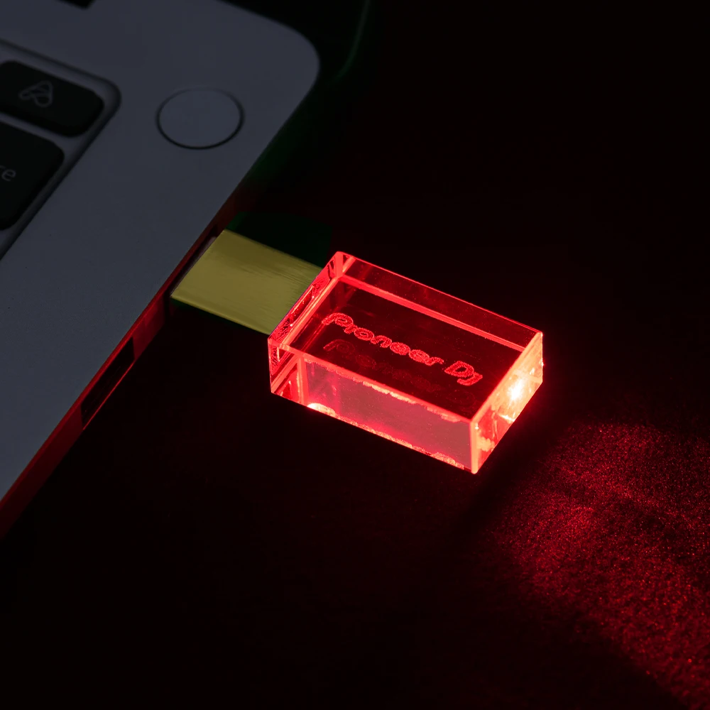 JASTER Luminous USB drive Gold Lid Crystal USB Flash Drive 128GB Pendrive 64GB Colorful LED Memory Stick 16GB with Pioneer DJ: green / 8GB