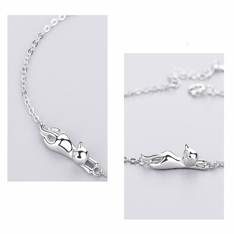 INZATT Classic Cute Gloss Tiny Cat Bracelet Real 925 Sterling Silver Accessories For Women Metal Chain Link Fine Jewelry