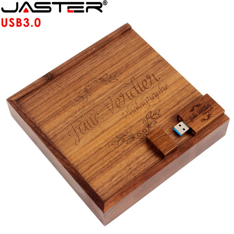 Jaster usb 3.0 houten fotoalbum + doos usb-stick pendrive 64gb 16gb 4gb fotografie bruiloft gratis aangepast logo 170*170*35mm