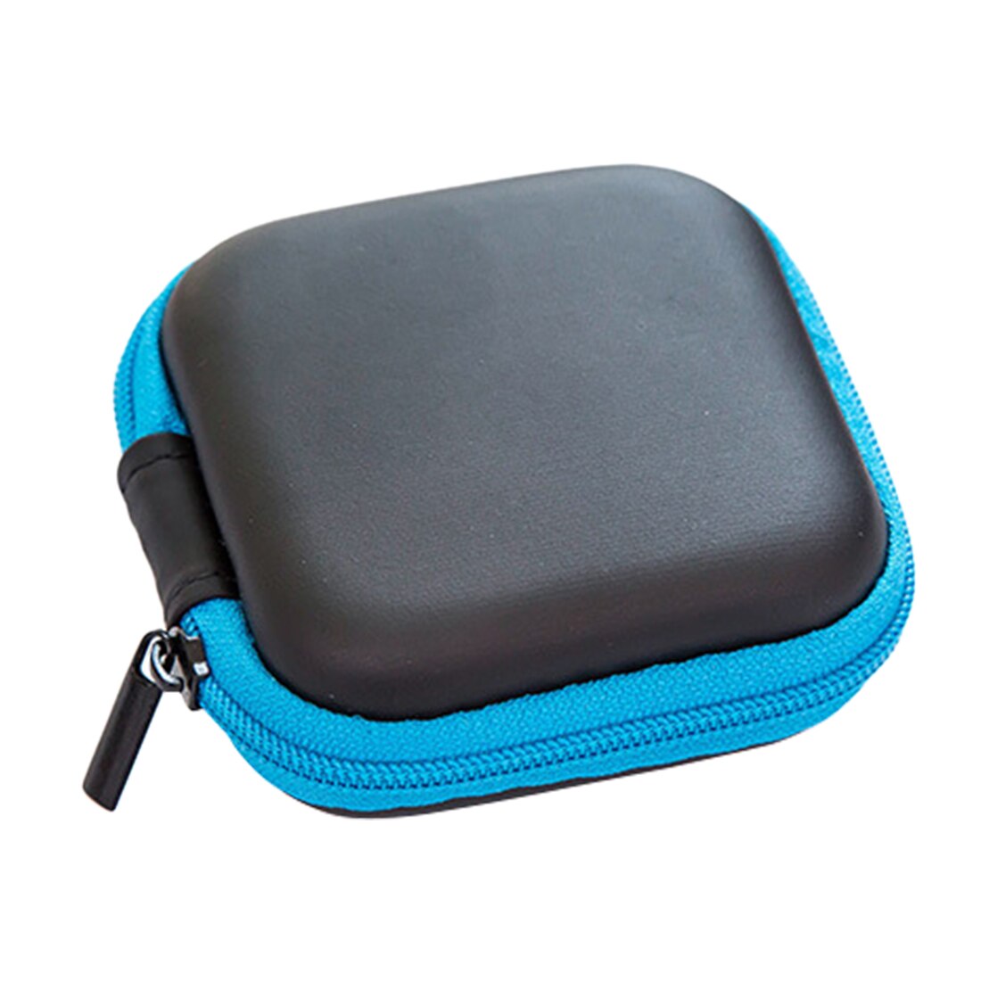 Mini Rits Hard Headphone Case Draagbare Oordopjes Pouch Box Pu Leer Oortelefoon Opbergtas Beschermende Usb Kabel Organizer: Blue