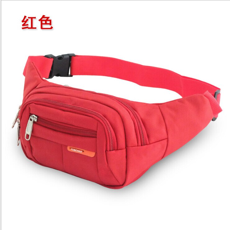 Nylon fanny pack for men kvinner hoftebelte veske veske veske lomme reise sport bum bryst midje veske vanntett: Rød