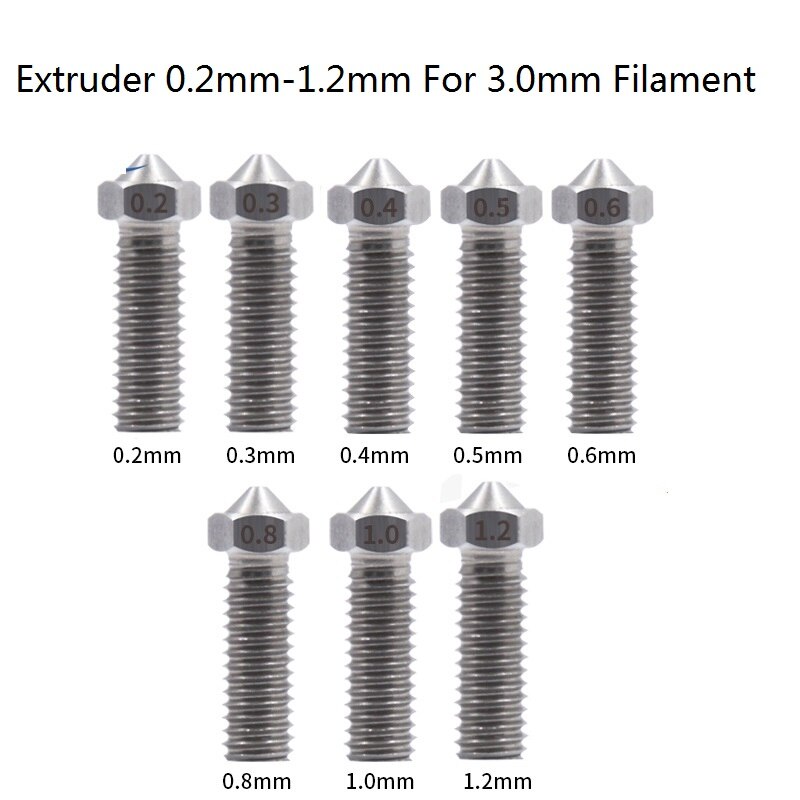 3D Printer Rvs Vulkaan Nozzles Extra Verlengen Extruder 0.2Mm-1.2Mm Voor 3.0Mm Filament Alle Metalen m6 Nozzle