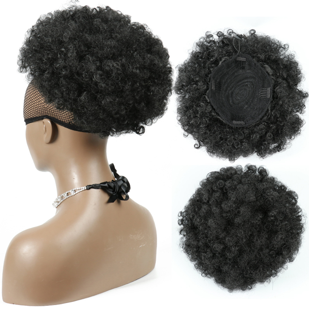 Coleta sintética Afro Puff con cordón, pelo corto Afro Kinkys, extensión de moño Afro rizado, postizos de gran tamaño, 10 pulgadas