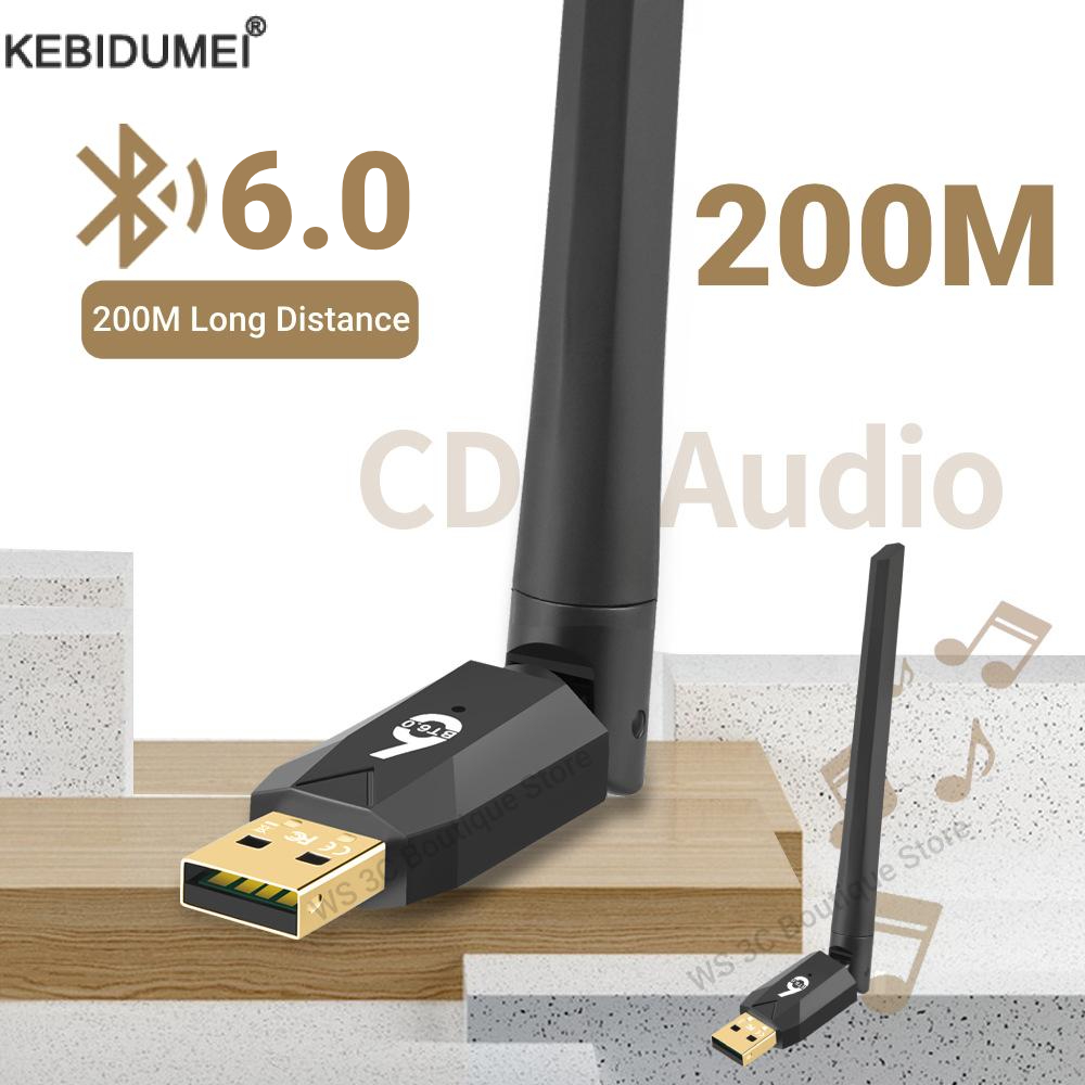 200m usb bluetooth 6.0 dongle adapter voor pc-luidspreker, draadloze muis, toetsenbord, muziek- en audio-ontvanger/zender bluetooth