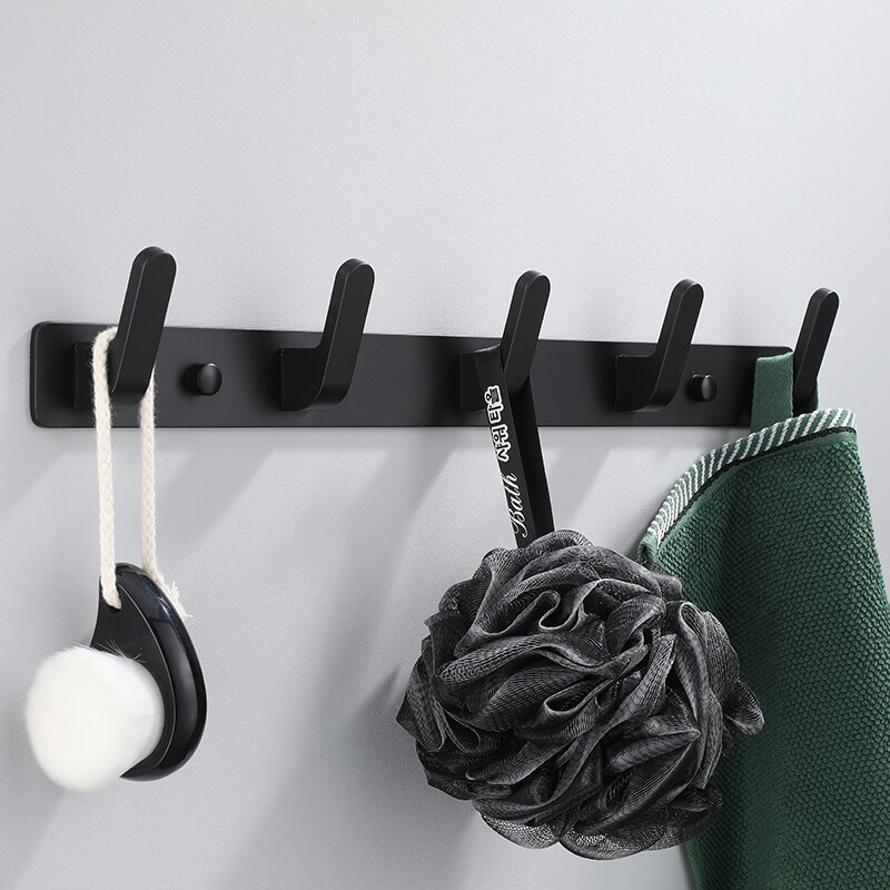 Baño fila gancho negro pegamento pasta de pared dormitorio ganchos sin tornillos de instalación de oro del baño toalla gancho
