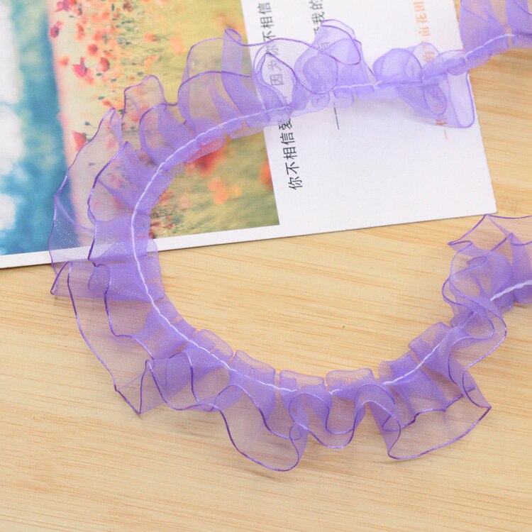 Ruban en dentelle Organza plissé multicolore, 1 mètre, 2 couches, tissu maille froncée, bricolage de robe de mariée, garniture en dentelle, artisanat de couture: purple  shuang