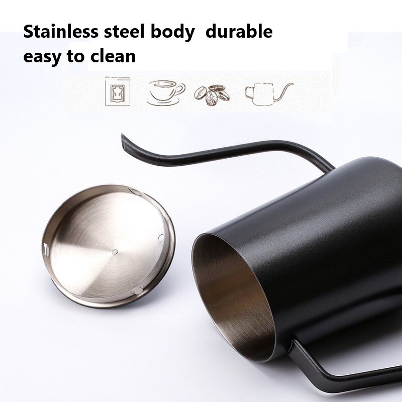 Tetera de goteo 600/350ml tetera de café de acero inoxidable antiadherente con cuello de cisne olla de mano con tapa de boca larga ollas de café Cocina