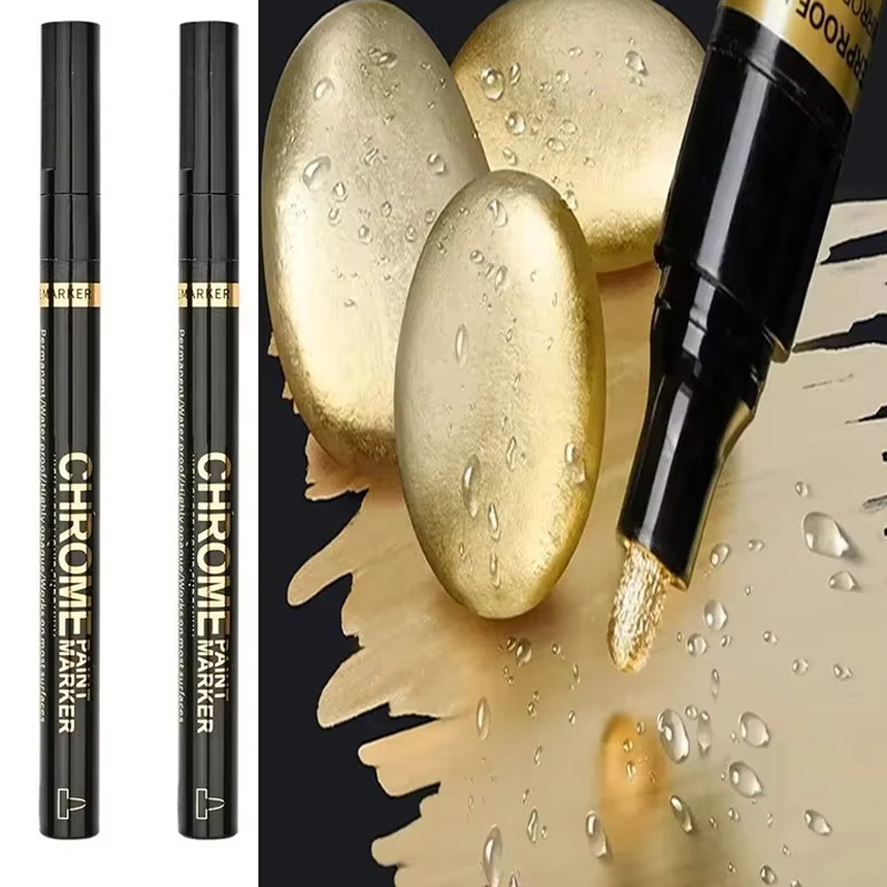5/1 stücke Chrom Stift Marker Spiegel Wasserdichte Farbe Reparatur Für Rock Keramik Glas Metallic Gold/Silber 2mm Spitze: Black