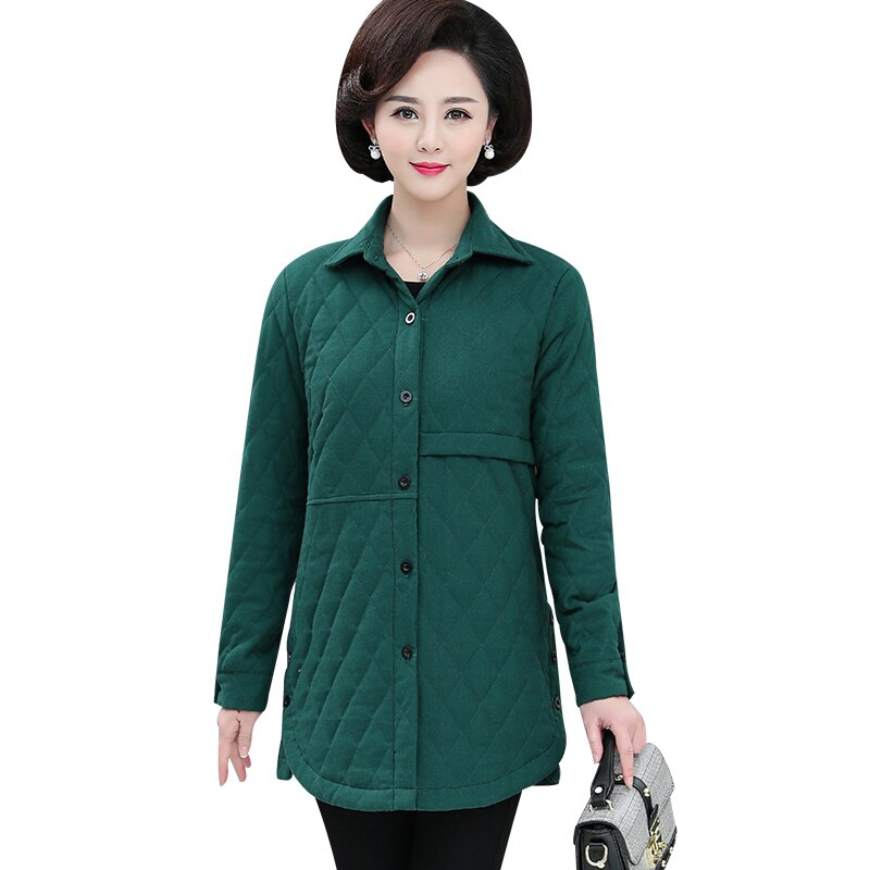 Chaqueta acolchada de algodón para mujer, chaqueta fina con cuello camisero de mediana edad, para otoño e invierno,