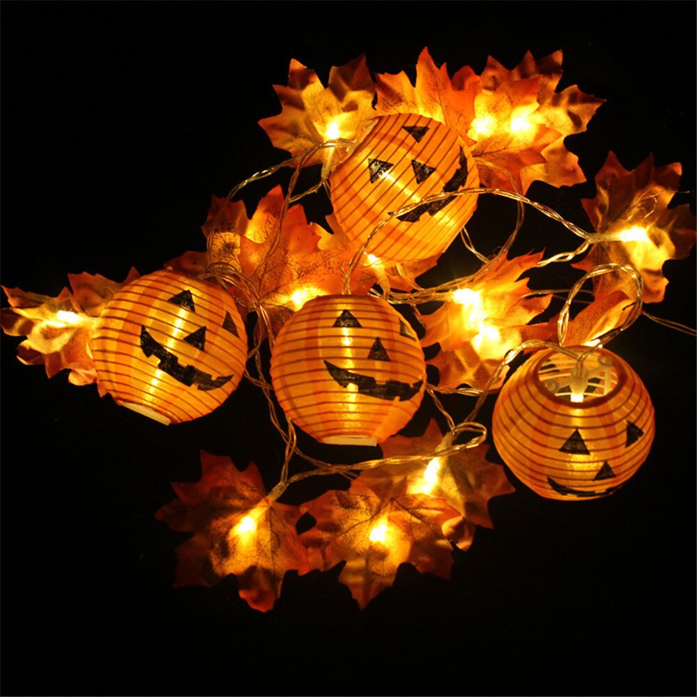 Halloween Lights String 10/20 LED Pumpkin Spider Bat Skull Light Battery Operated for Indoor Outdoor Party Decorations: Pumpkin Maple Leaf / 3M 20leds