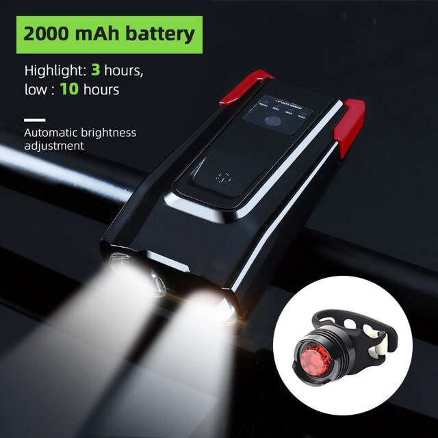 4000 mAh Wasserdichte Fahrrad Licht Mit Horn USB Aufladbare 800 Lumen LED Licht Für Fahrrad Radfahren Vorderseite Lampe Fahrrad Zubehör: 2000 rot Rückseite