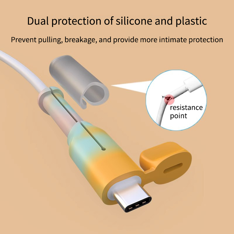 Charger Cable Protector, Type-C to Type-C/iPhone/USB A Silicone Charger Cord Protector, 2-in- Cord Protector with Cable Winder