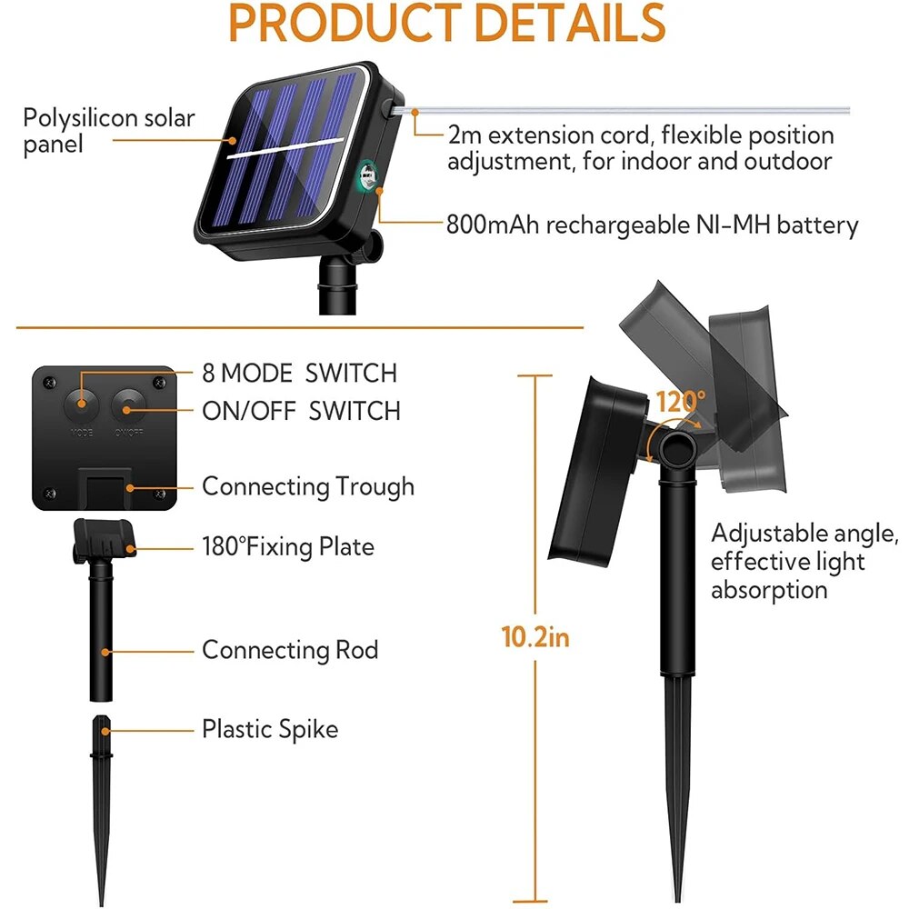 Solar-Lichterkette für den Außenbereich, wasserdicht, Solar-Lichterkette, 8 Modi, Solar-Weihnachtsbeleuchtung für Garten, Terrasse, Hochzeitsdekorationen