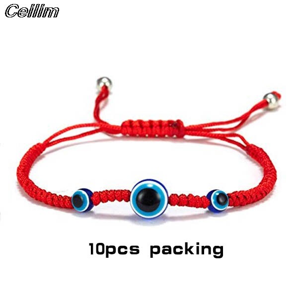 Pulsera de cordel rojo con 7 nudos, 10 Uds., hecha a mano, protección para ojos, amuleto de la buena suerte para el éxito, amistad de la pareja: 10pcs style c