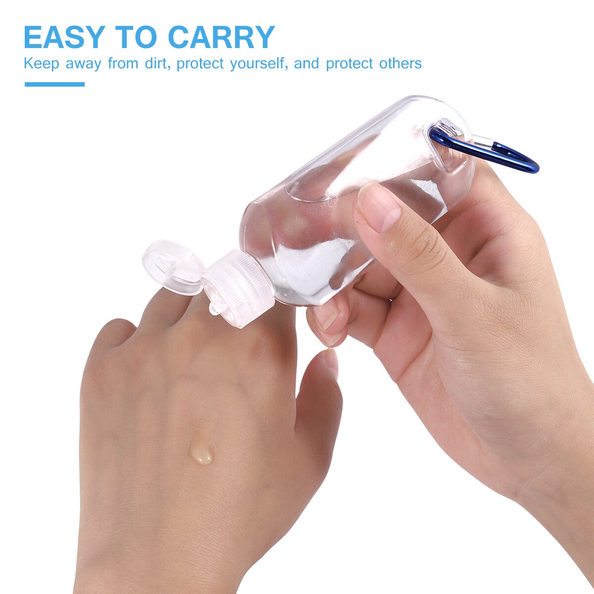 10pcs 50ml Refillable Travel Bottle with Keyring Flip Cap Clear Plastic Empty Container for Hand Sanitizer Alcohol Cosmetic